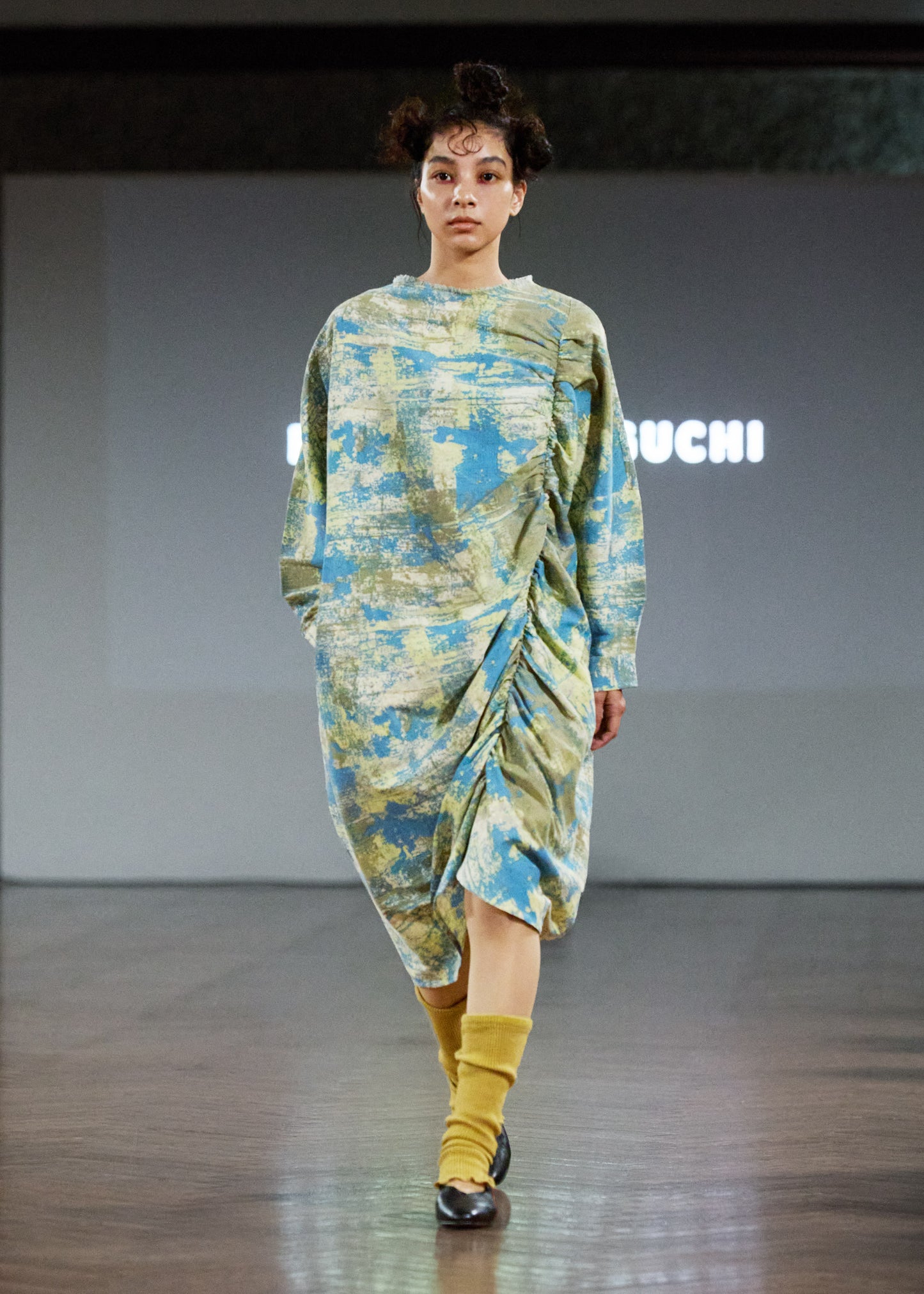 Yui Shirring OP Printed Wool Khadi