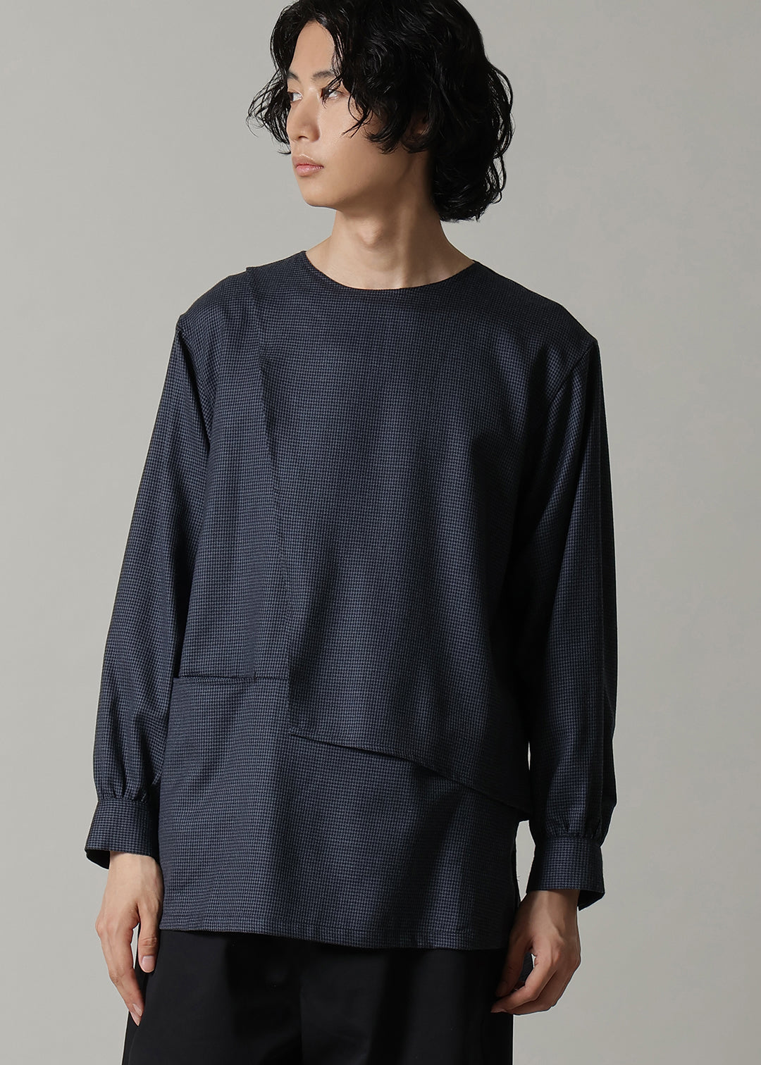 Asymme Layered Pullover Wool check