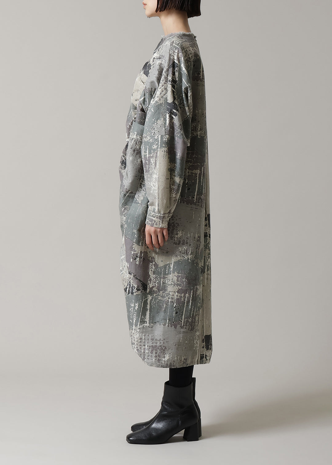 Yui Shirring OP Printed Wool Khadi