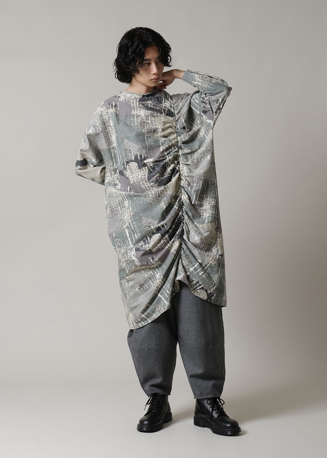 Yui Shirring OP Printed Wool Khadi