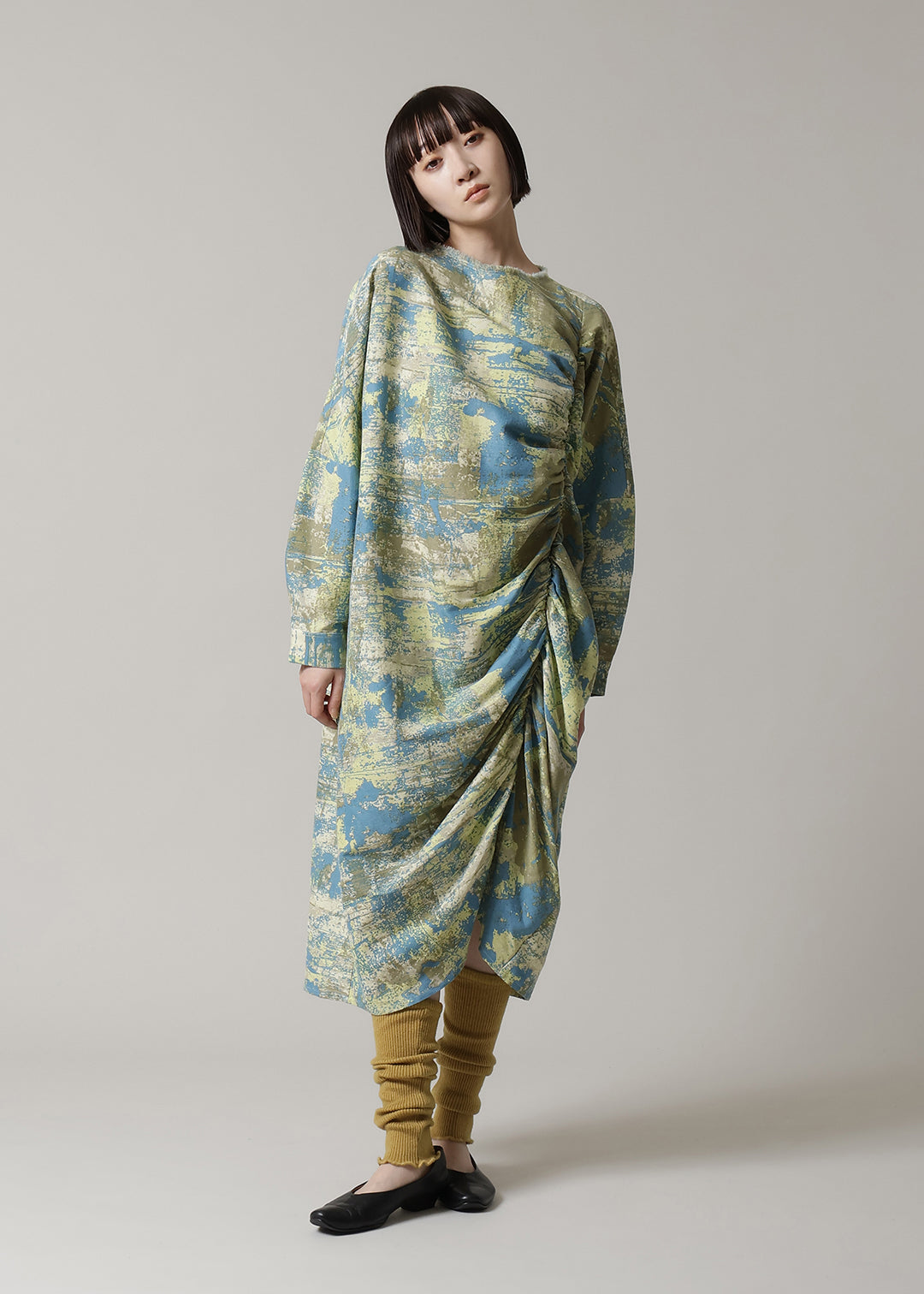 Yui Shirring OP Printed Wool Khadi