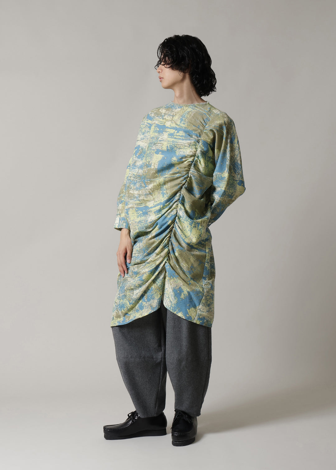 Yui Shirring OP Printed Wool Khadi