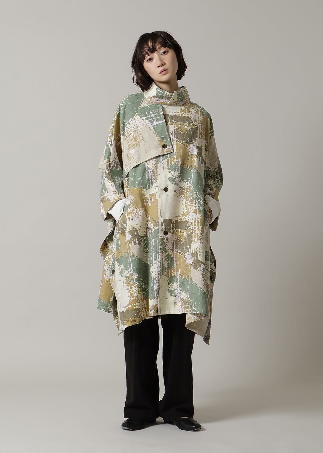 Matou Poncho Coat Print Khadi Modal