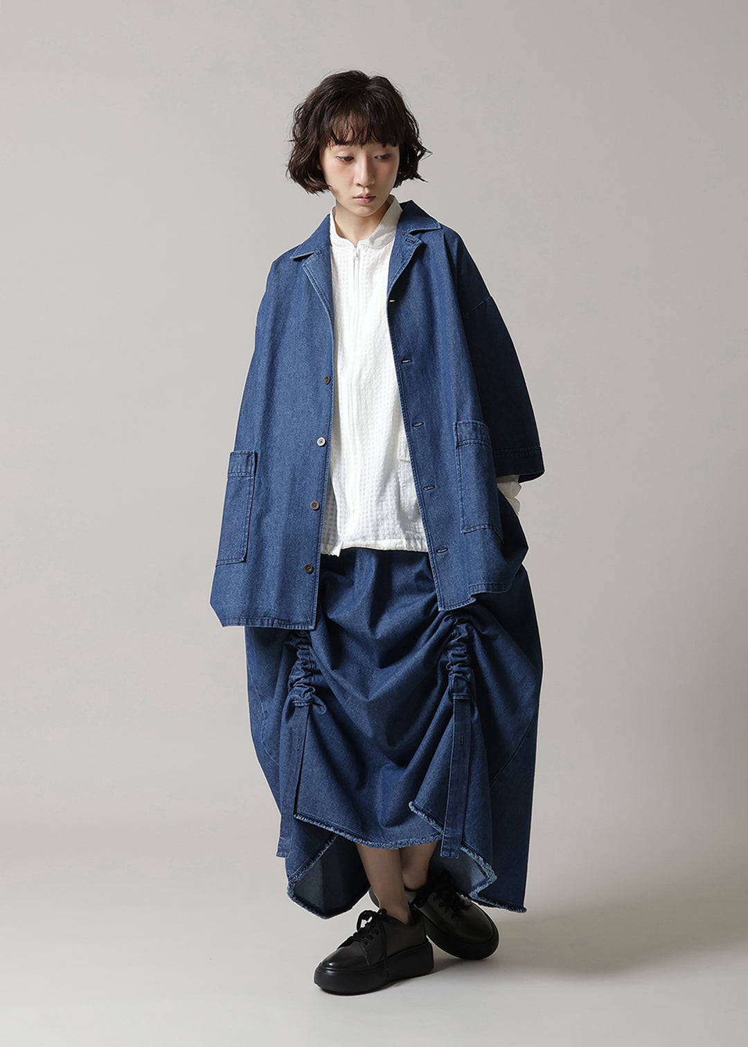 Kaname Open Collar SH Denim