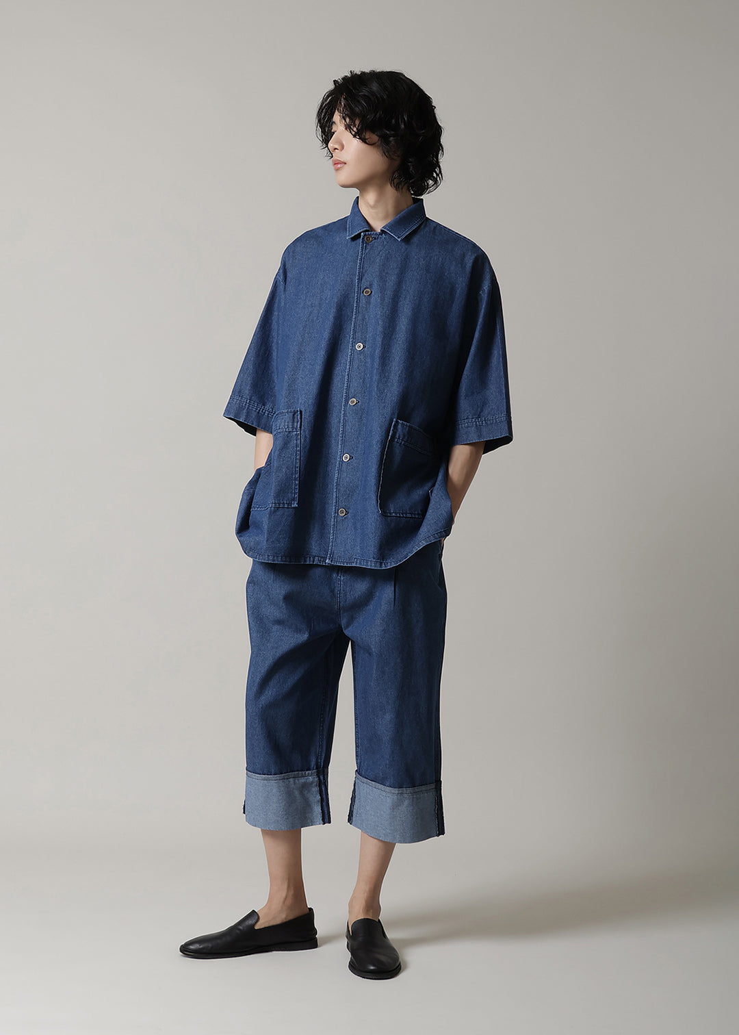 Kaname Open Collar SH Denim