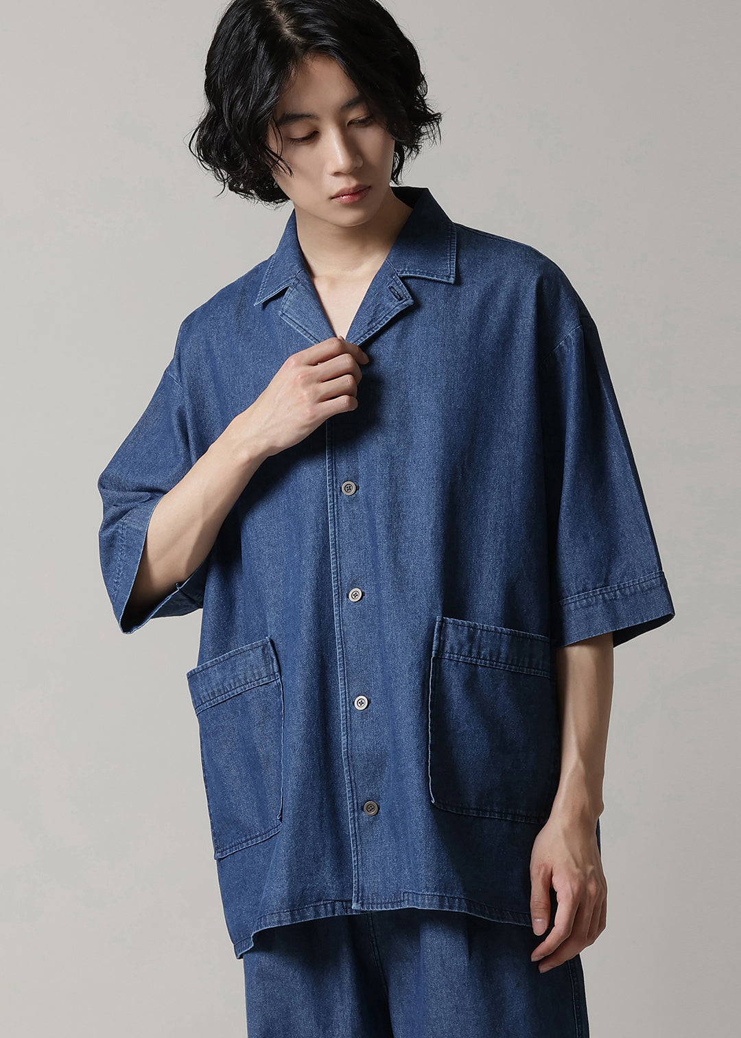 Kaname Open Collar SH Denim